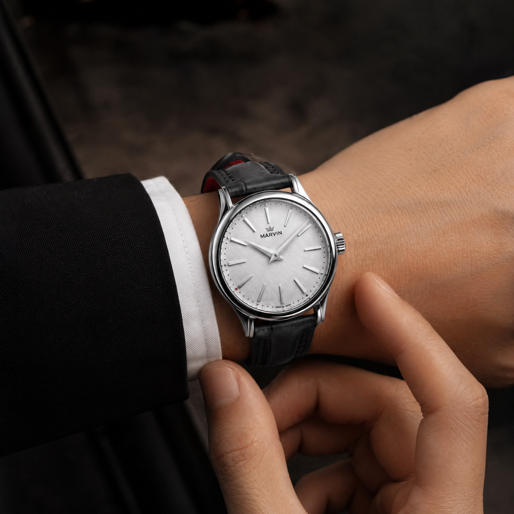 Malton Round Leather Dress Watch