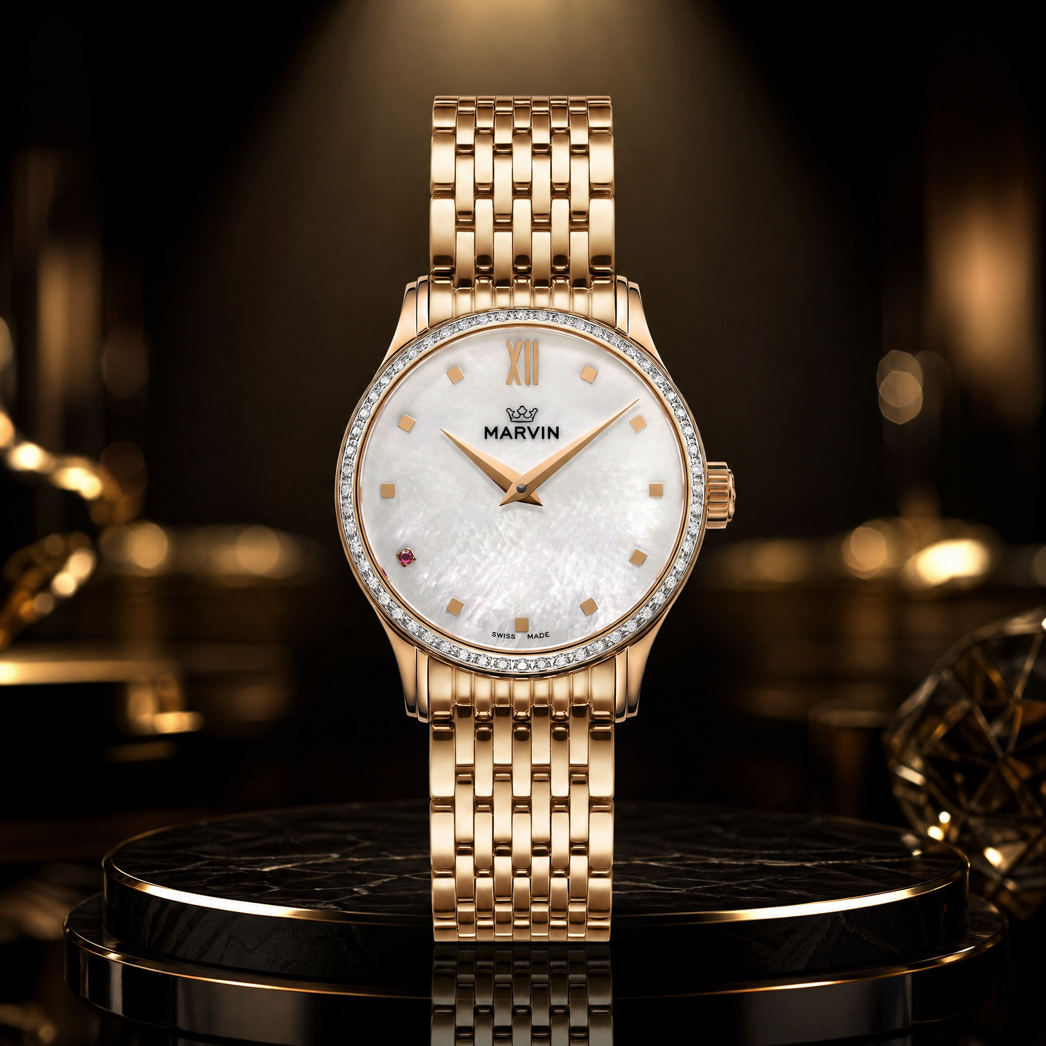 Malton Round Diamond-Set PVD Rose Gold