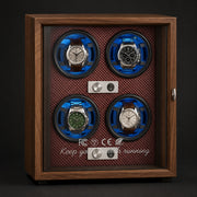Walnut Automatic Watch Winder with Blue LED Lighting