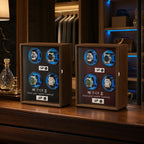Walnut Automatic Watch Winder with Blue LED Lighting
