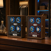 Walnut Automatic Watch Winder with Blue LED Lighting