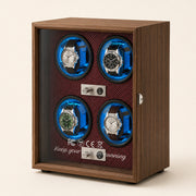 Walnut Automatic Watch Winder with Blue LED Lighting