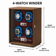 Walnut Automatic Watch Winder with Blue LED Lighting