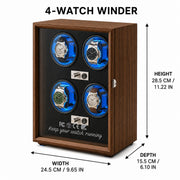 Walnut Automatic Watch Winder with Blue LED Lighting