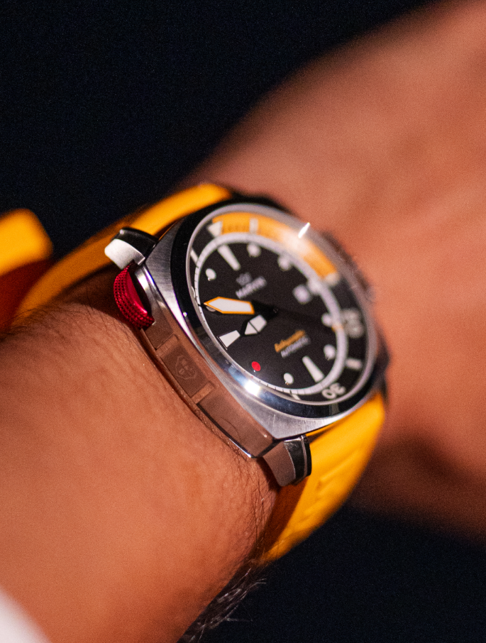 @doctajayyy wearing a Marvin watch