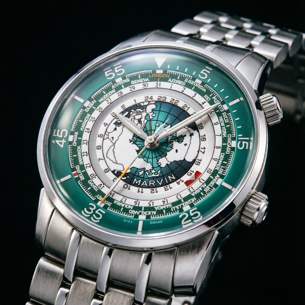 Explore Marvin world time automatic watches